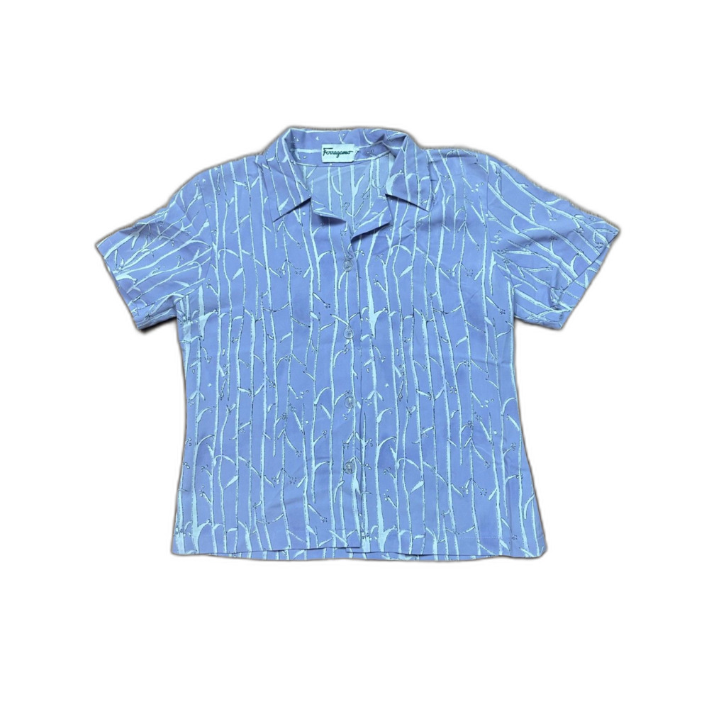Vintage Salvatore Ferragamo Lilac Tree Print Button Up Shirt Top Women's Size M - Picture 2 of 7